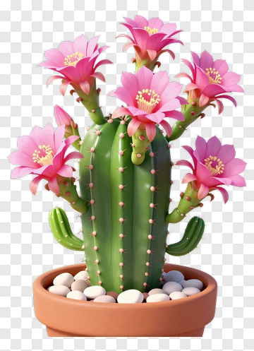 Colorful Cactus With Pink Flowers PNG
