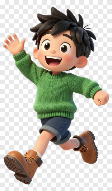 Cartoon Boy Running And Waving PNG
