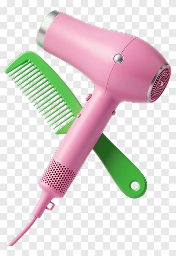 Pink Hair Dryer And Green Comb PNG
