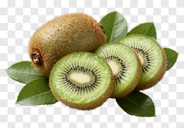 Fresh Kiwi Fruit With Slices And Leaves PNG