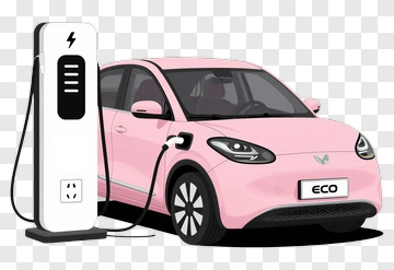 Pink Electric Car Charging At An Eco Station PNG