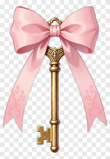 Golden Key With Pink Ribbon Bow PNG