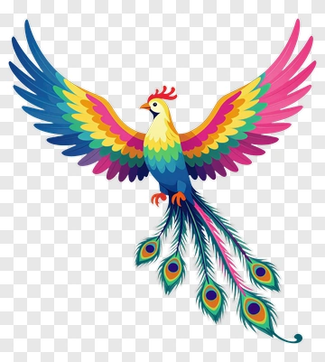 Colorful Phoenix With Vibrant Feathers PNG