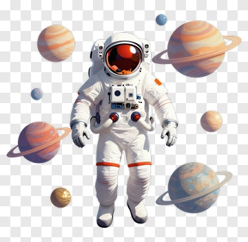 Astronaut Floating In Space Among Planets PNG