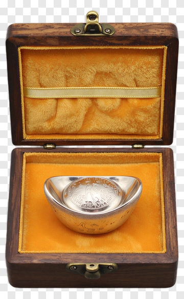 Decorative Silver Bowl In Wooden Box PNG