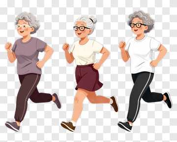 Active Senior Woman Running In Different Outfits PNG