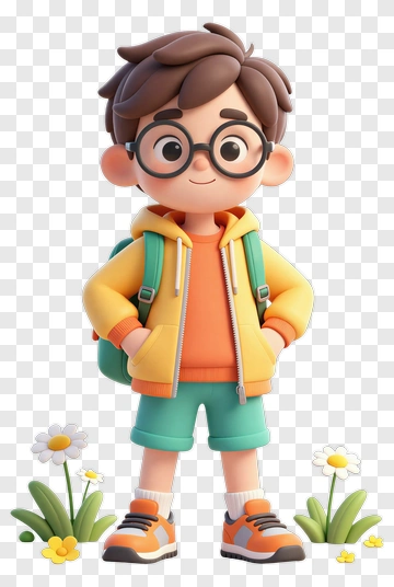 3D Boy Wearing Glasses And Backpack PNG