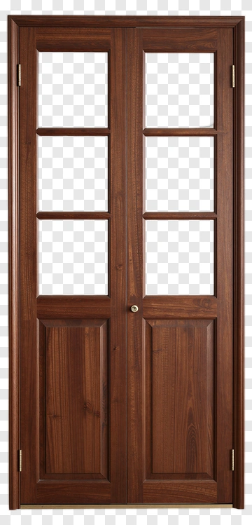 Wooden Double Door With Glass Panels PNG