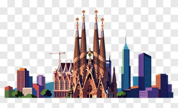 Sagrada Familia With City Skyline PNG