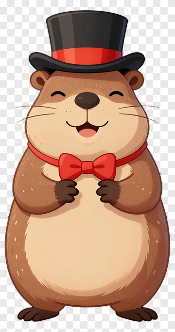 Cartoon Groundhog Wearing A Top Hat PNG
