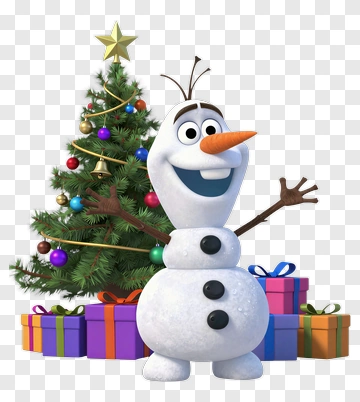 Cartoon Snowman With Christmas Tree And Gifts PNG