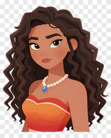 Cartoon Character With Long Curly Hair And Necklace PNG