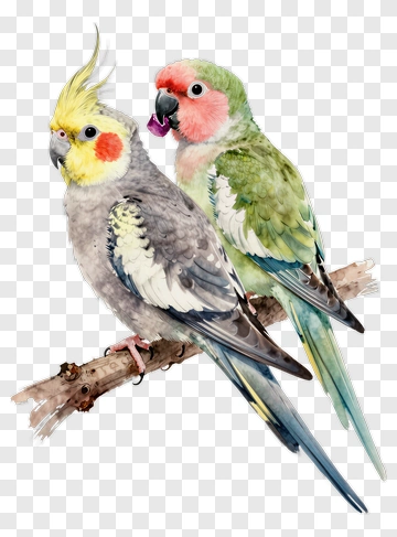 Colorful Parrots Sitting On A Branch PNG