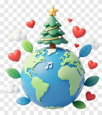 Christmas Tree On Earth With Hearts And Leaves PNG