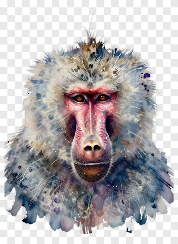 Watercolor Baboon Portrait PNG