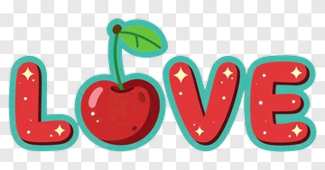 Cartoon Love Text With Cherry Illustration PNG