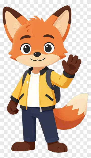 Cartoon Fox Character Waving Hello PNG