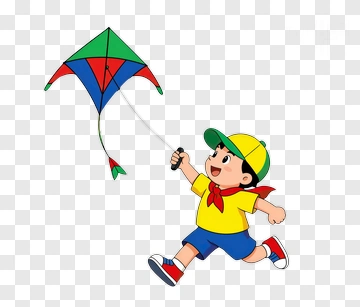 Boy Flying A Colorful Kite PNG