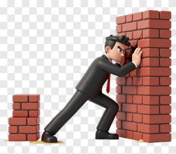 Businessman Pushing Against A Brick Wall PNG