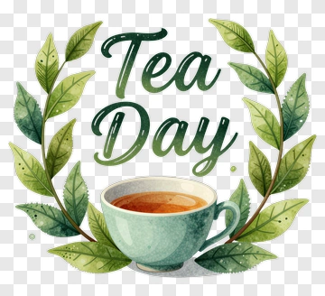 Tea Day With Cup And Leaves PNG
