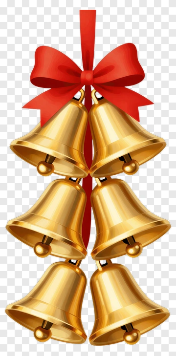Gold Christmas Bells With Red Ribbon PNG