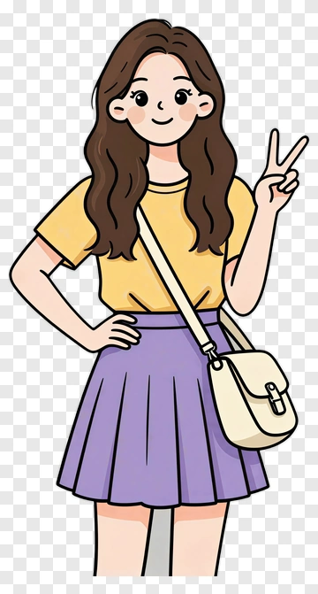 Cartoon Girl Posing With Peace Sign PNG