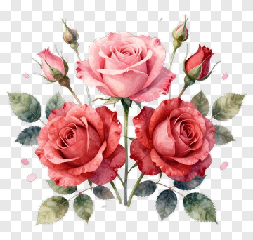Watercolor Pink Roses Bouquet PNG
