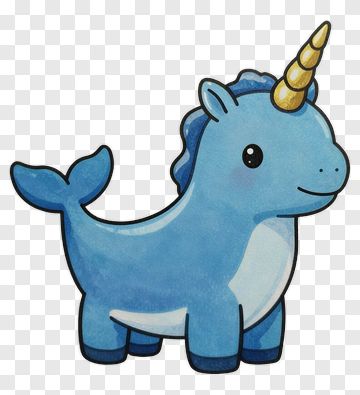 Cartoon Narwhal With A Golden Horn PNG