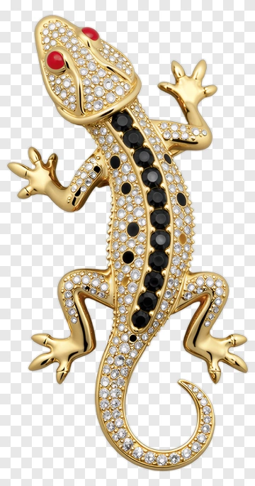 Gold Gecko Brooch With Black And Red Accents PNG