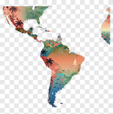 Colorful Map Of South America With Tropical Elements PNG