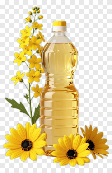 Bottle Of Oil With Yellow Flowers PNG