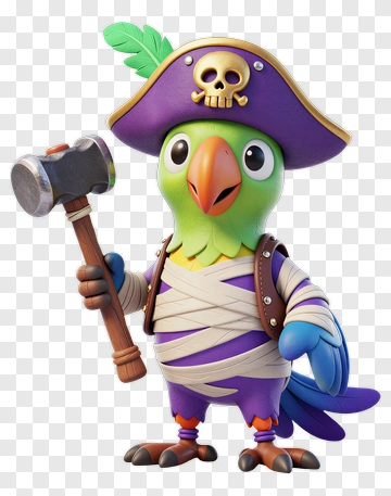 Cartoon Pirate Parrot Holding A Hammer PNG