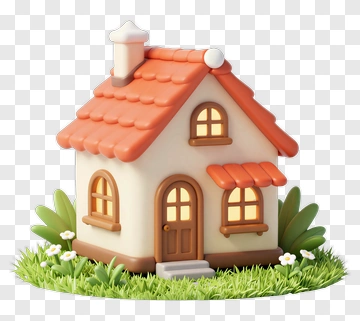 3D House With Garden PNG