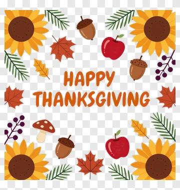 Happy Thanksgiving Decor With Sunflowers And Autumn Leaves PNG