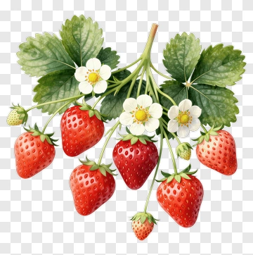 Strawberry Plant With Flowers PNG