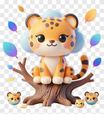 Cartoon Leopard Sitting On A Tree Stump PNG