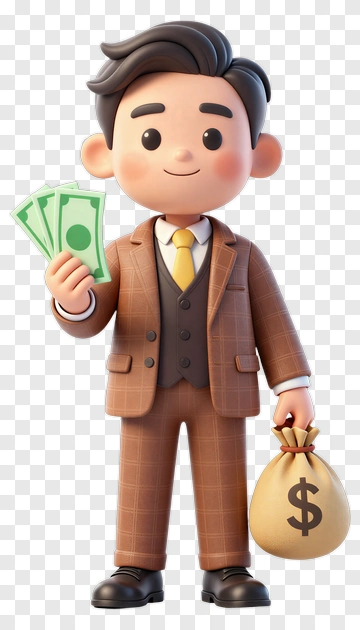 3D Businessman Holding Money And A Bag PNG
