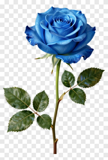 Blue Rose With Green Leaves PNG