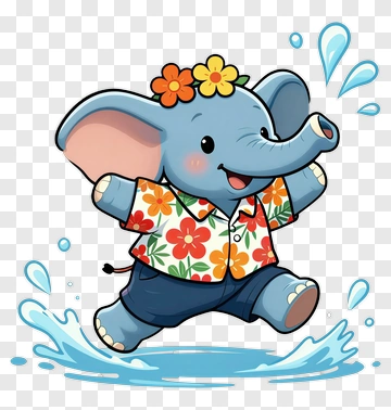 Cartoon Elephant Splashing In Water PNG