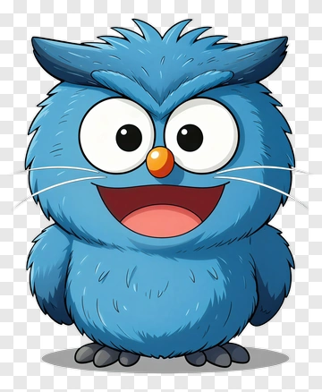 Cartoon Blue Owl With A Happy Expression PNG