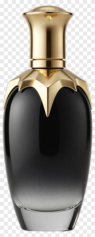 Elegant Black Perfume Bottle With Gold Cap PNG