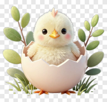 Cute Chick Emerging From Eggshell PNG