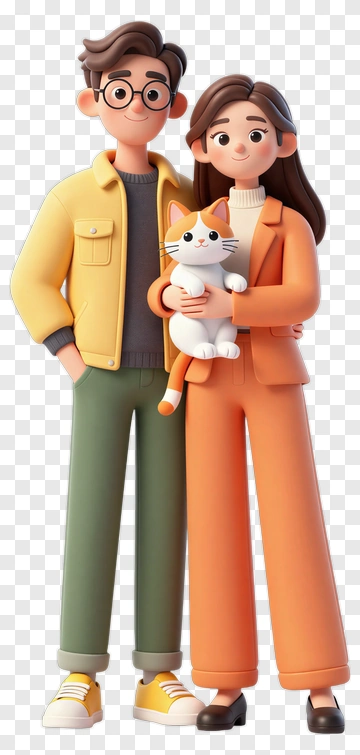 Cartoon Couple Holding A Cat PNG