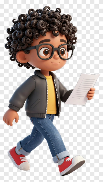 3D Boy Walking While Reading A Paper PNG