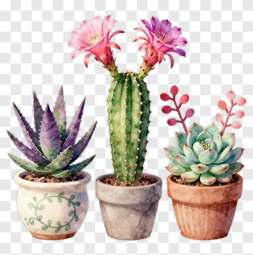 Colorful Potted Succulents And Cactus PNG