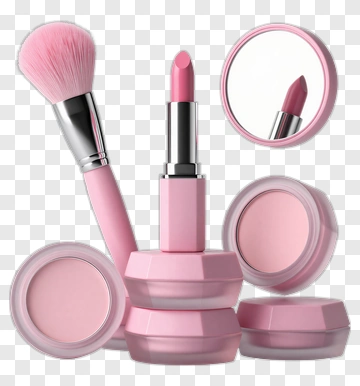 Pink Makeup Collection Including Lipstick And Brush PNG
