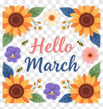Hello March Floral Design PNG