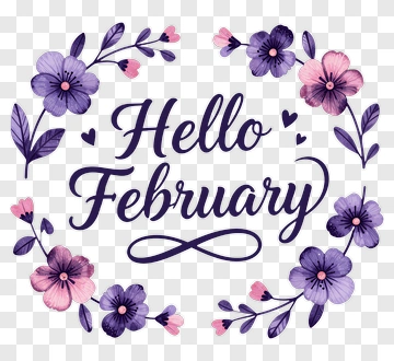 Hello February Floral Design PNG