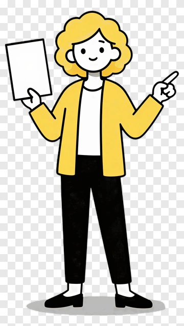 Cartoon Woman Holding Paper And Pointing PNG