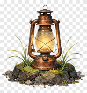 Vintage Lantern On A Rocky Base With Grass PNG